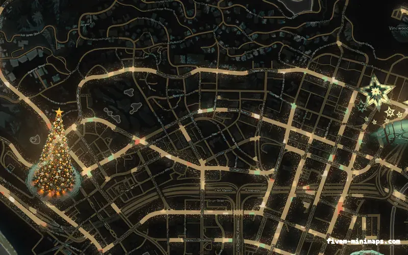 Christmas Orange WINTER EMBER FiveM-compatible minimap for GTA 5 — without postal codes — showing Los Santos street detail
