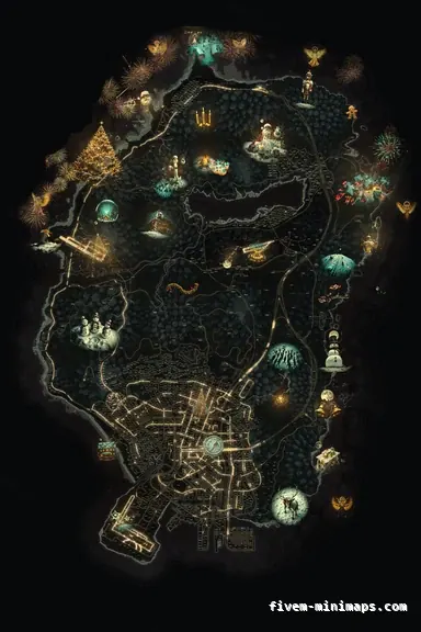 Christmas Orange WINTER EMBER FiveM-compatible minimap for GTA 5 — with postal codes — showing the whole Los Santos and Blaine County map