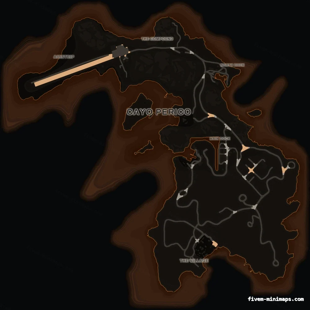 Orange EMBER Cayo Perico FiveM-compatible minimap for GTA 5 — optional island add-on in the same palette, google style