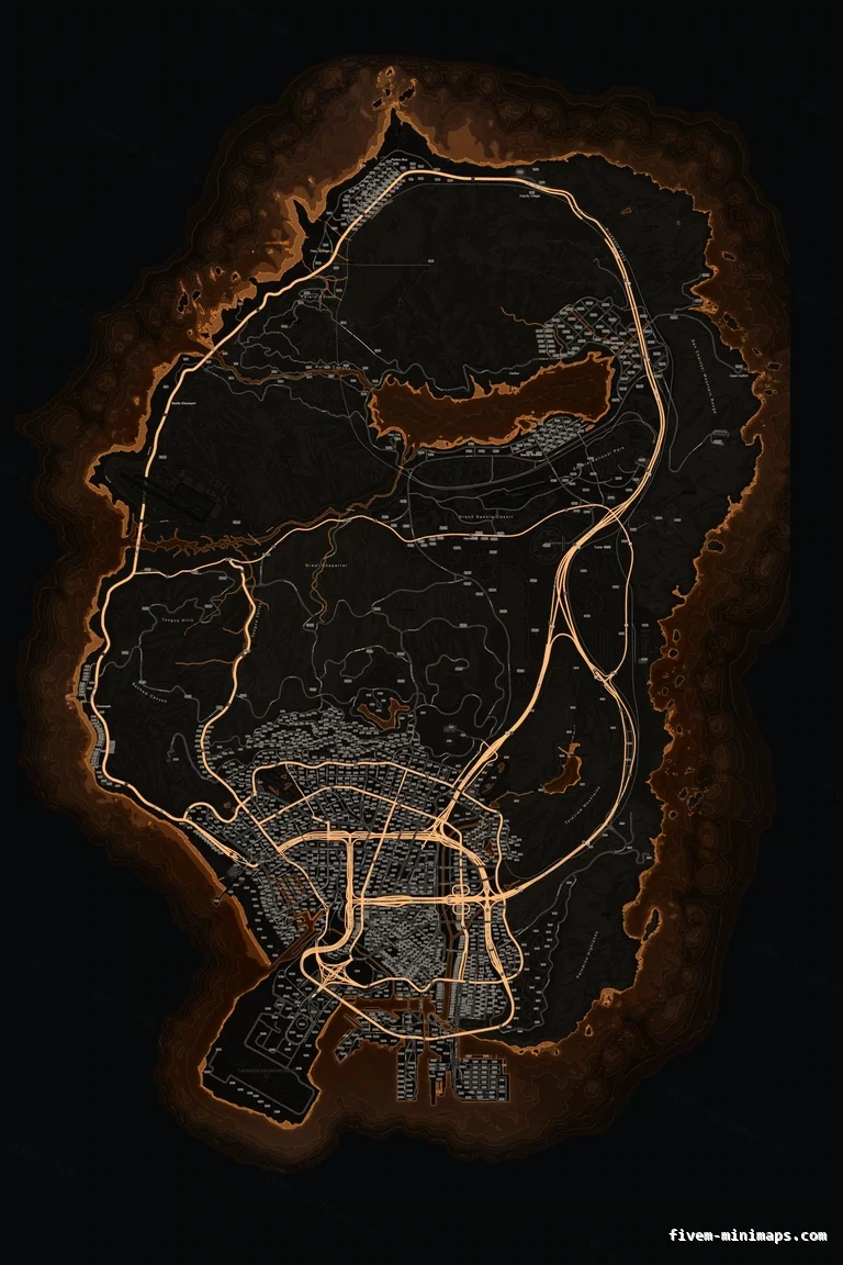 Orange EMBER FiveM minimap for GTA V — google style — showing the whole San Andreas map