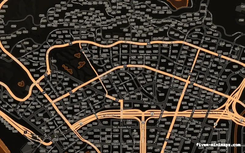 Orange EMBER FiveM minimap for GTA V — google style — showing Los Santos street detail