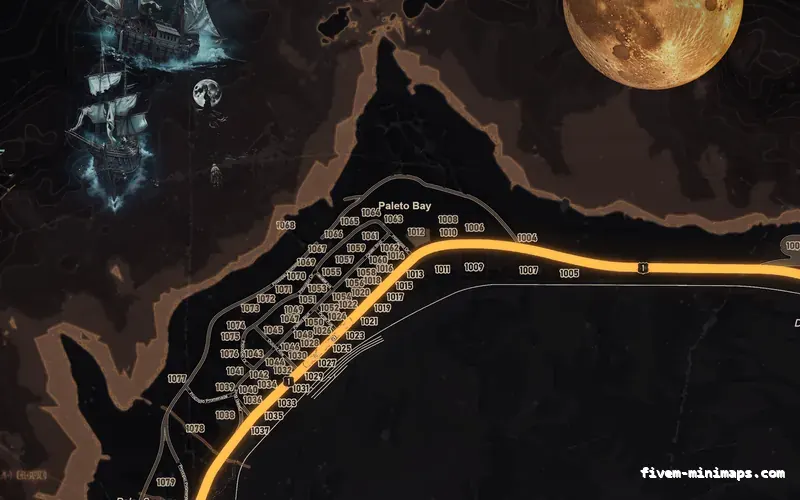 Halloween Orange HAUNTED EMBER FiveM-compatible minimap for GTA 5 — google style — showing Paleto Bay and Mount Chiliad