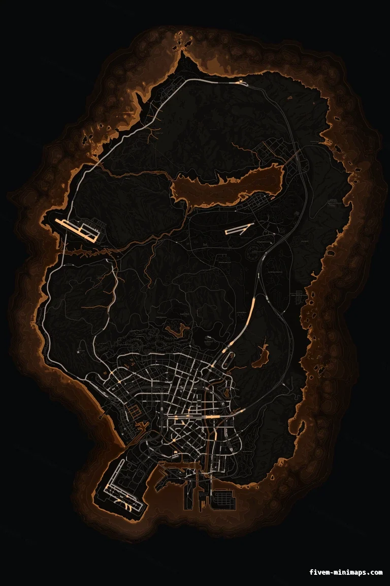 Orange EMBER FiveM minimap for GTA V — without postal codes — showing the whole San Andreas map