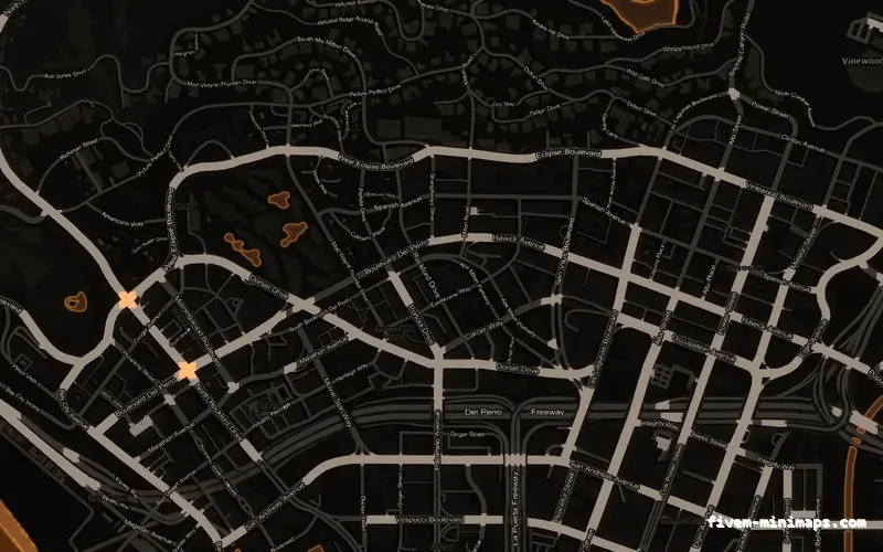 Orange EMBER FiveM minimap showing Los Santos street detail without postal codes
