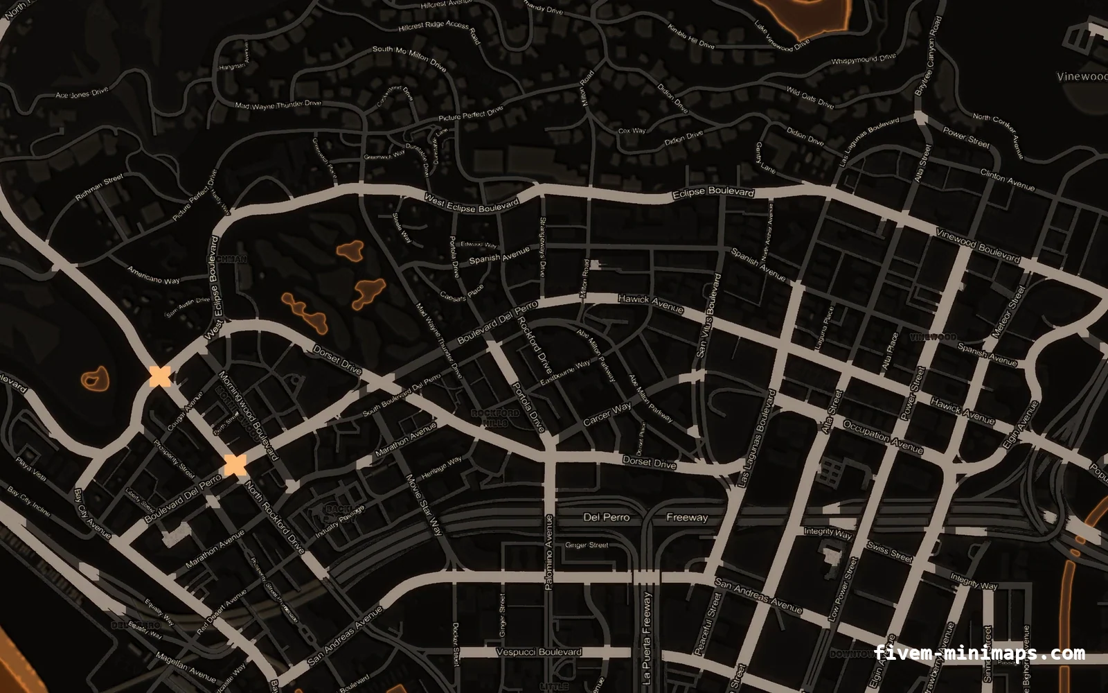 Orange minimap on the without postal codes base map