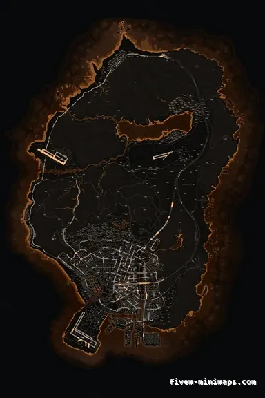 Orange EMBER FiveM minimap for GTA V — with postal codes — showing the whole San Andreas map