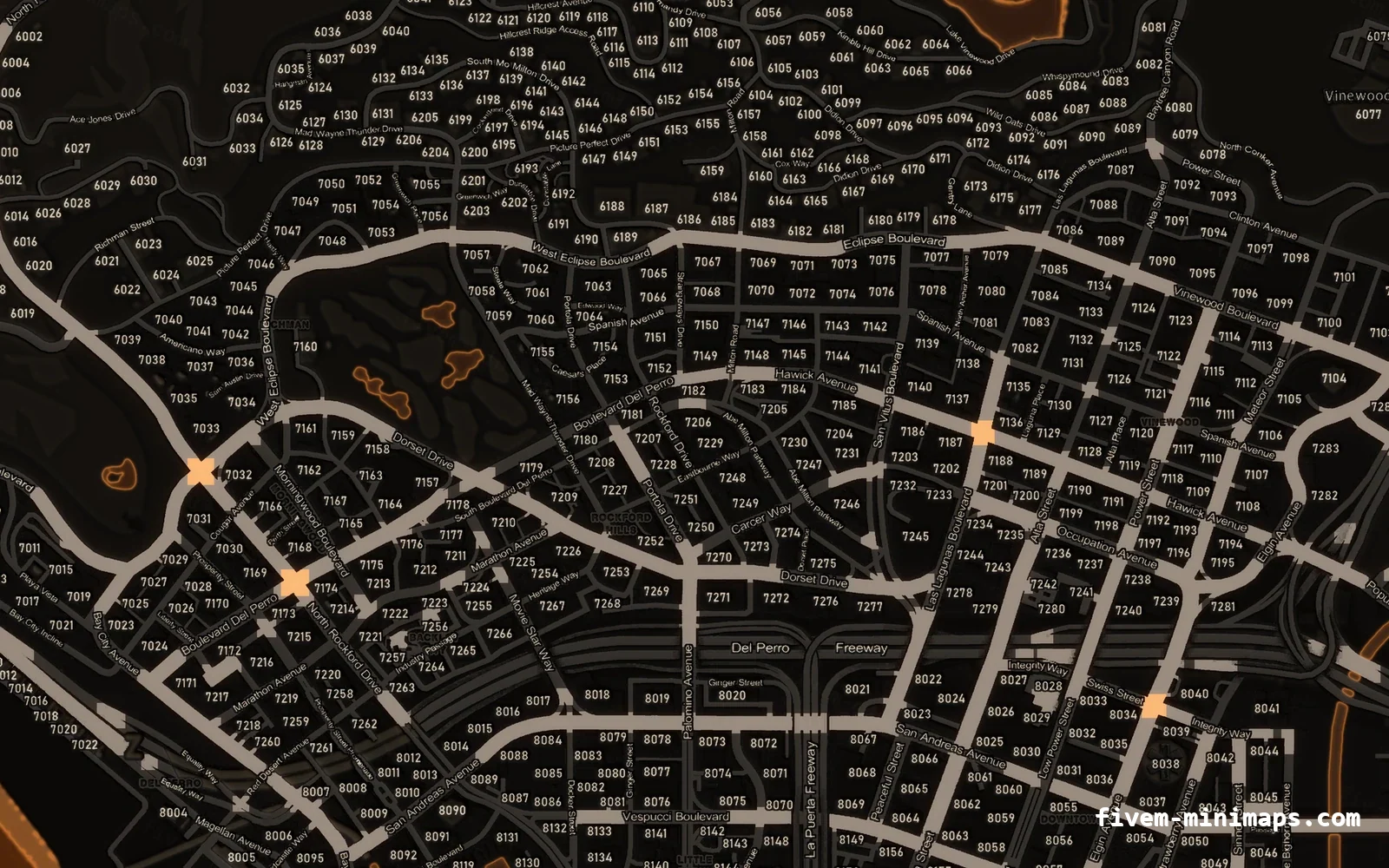Orange minimap on the with postal codes base map