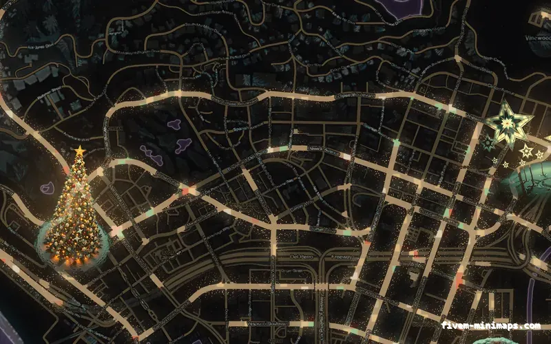 Christmas Pink WINTER MAGENTA FiveM-compatible minimap for GTA 5 — without postal codes — showing Los Santos street detail