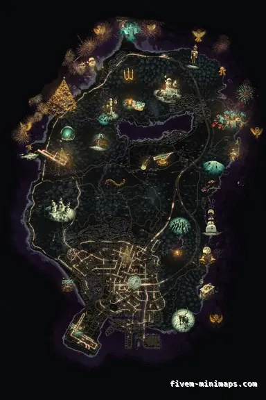 Christmas Pink WINTER MAGENTA FiveM-compatible minimap for GTA 5 — with postal codes — showing the whole Los Santos and Blaine County map