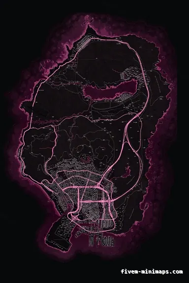 Pink MAGENTA FiveM minimap for GTA V — google style — showing the whole San Andreas map