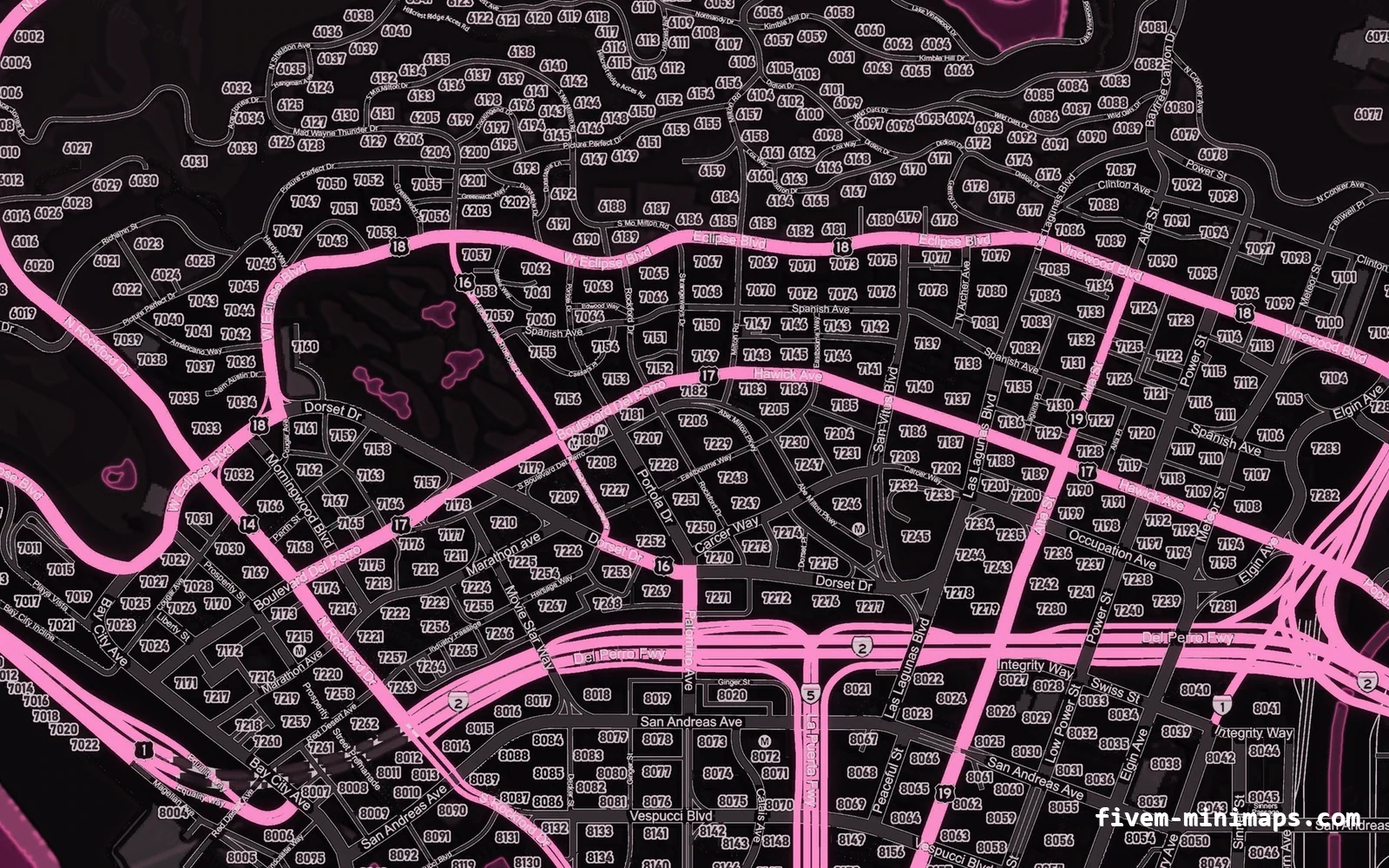Pink minimap on the google style base map