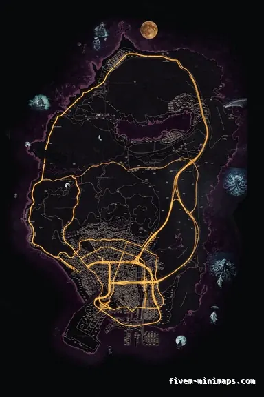 Halloween Pink HAUNTED MAGENTA FiveM-compatible minimap for GTA 5 — google style — showing the whole Los Santos and Blaine County map
