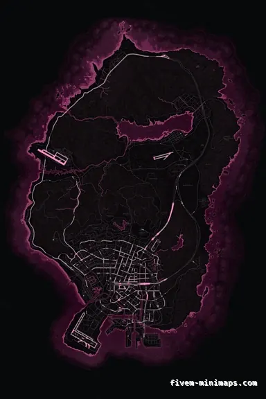 Pink MAGENTA FiveM minimap for GTA V — without postal codes — showing the whole San Andreas map