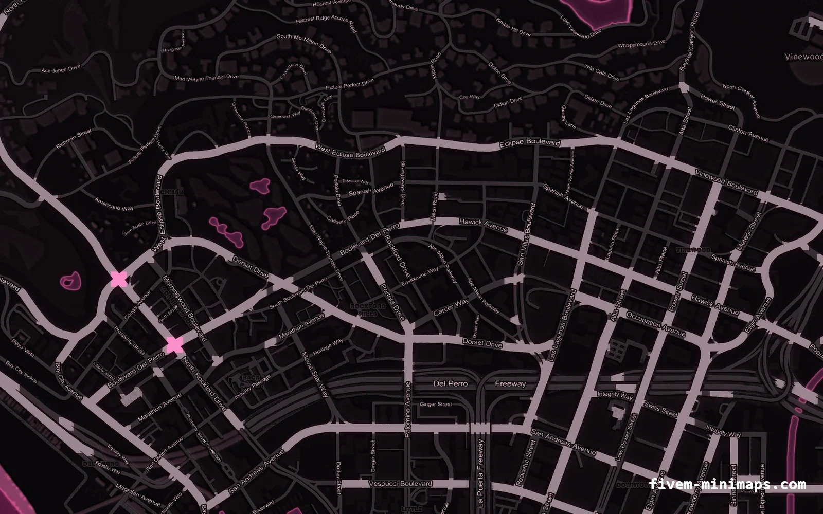 Pink minimap on the without postal codes base map