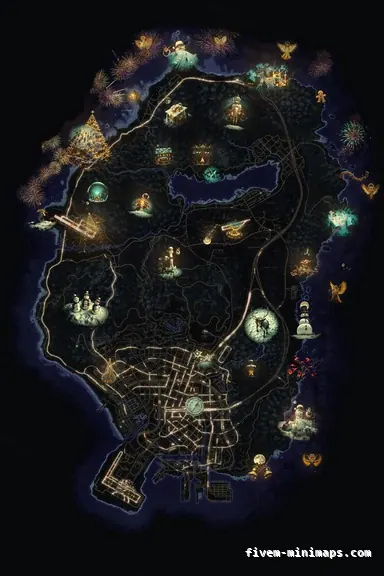Christmas Purple WINTER VIOLET FiveM-compatible minimap for GTA 5 — without postal codes — showing the whole Los Santos and Blaine County map