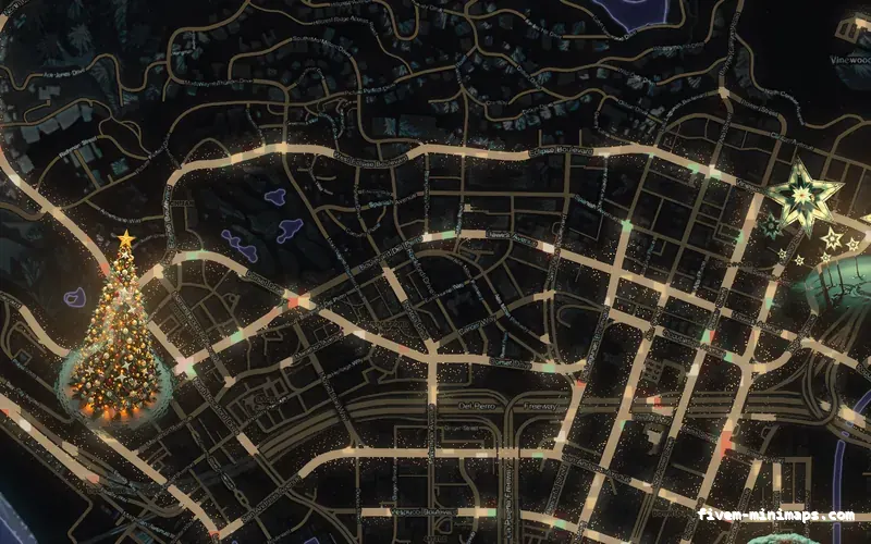 Christmas Purple WINTER VIOLET FiveM-compatible minimap for GTA 5 — without postal codes — showing Los Santos street detail