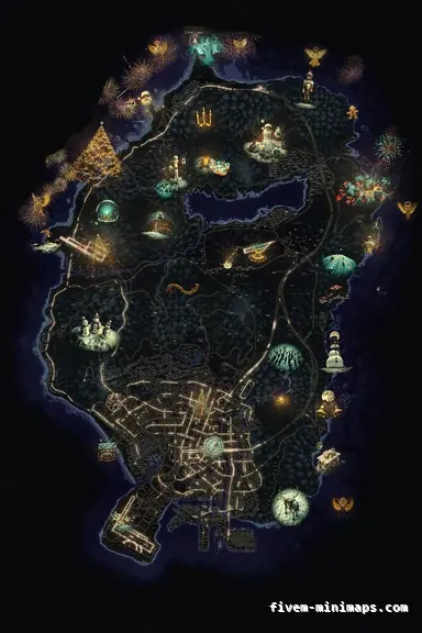 Christmas Purple WINTER VIOLET FiveM-compatible minimap for GTA 5 — with postal codes — showing the whole Los Santos and Blaine County map
