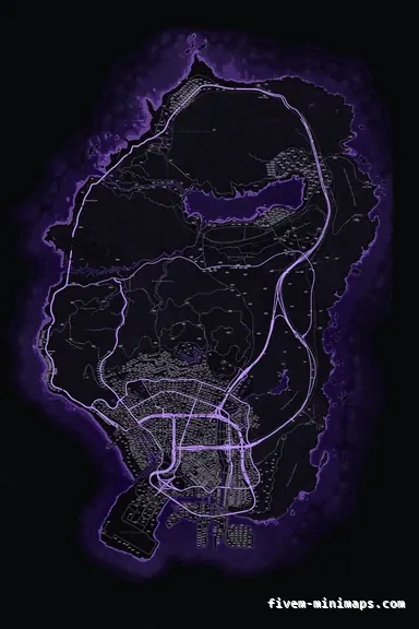 Purple VIOLET FiveM minimap for GTA V — google style — showing the whole San Andreas map