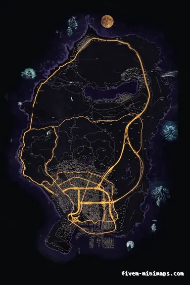 Halloween Purple HAUNTED VIOLET FiveM-compatible minimap for GTA 5 — google style — showing the whole Los Santos and Blaine County map