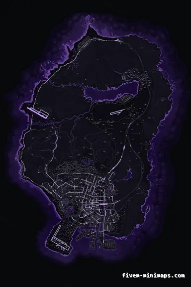 Purple VIOLET FiveM minimap for GTA V — with postal codes — showing the whole San Andreas map