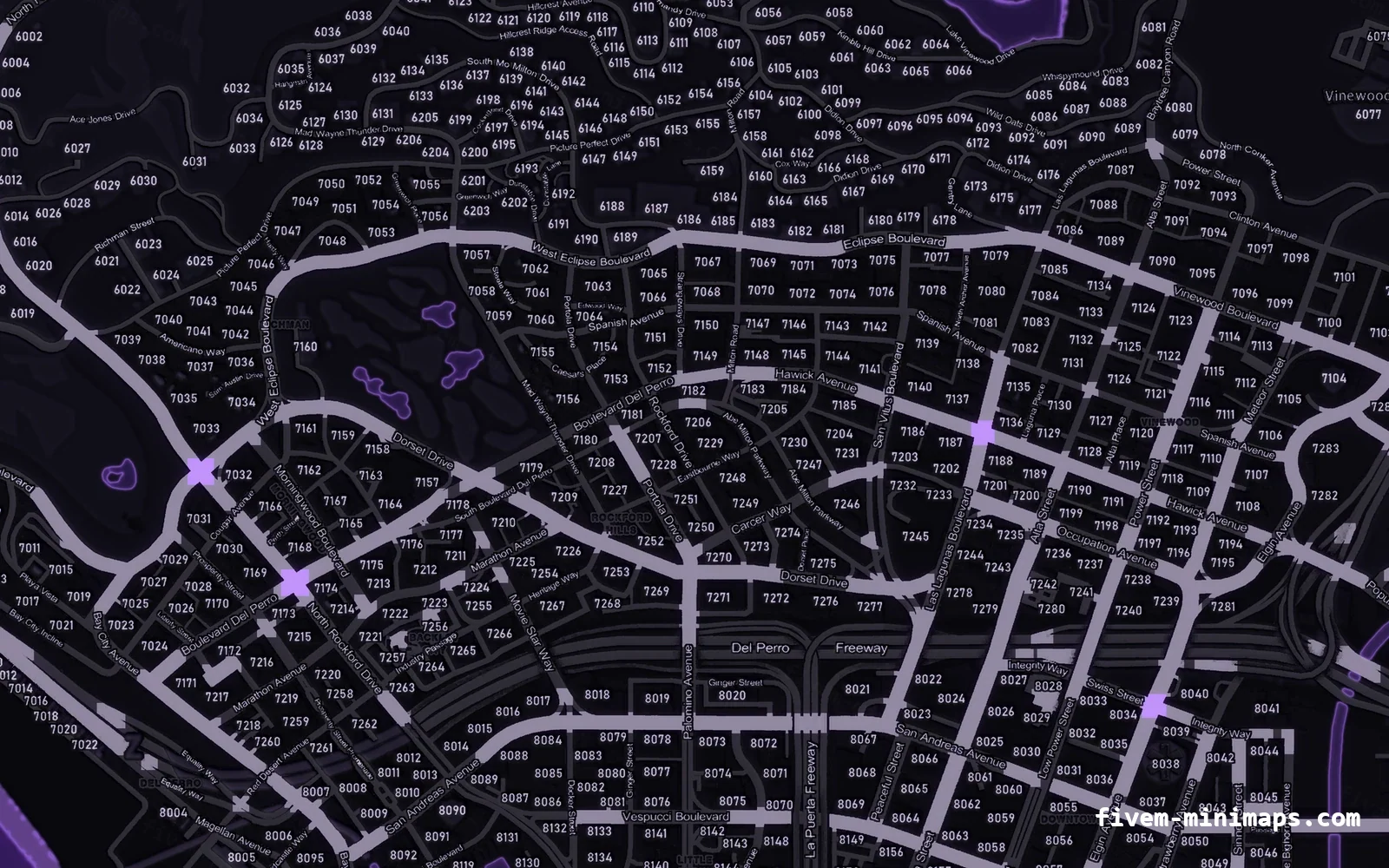 Purple minimap on the with postal codes base map