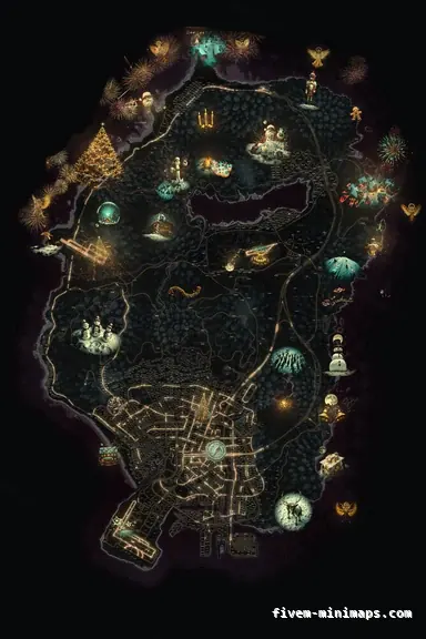 Christmas Red WINTER CRIMSON FiveM-compatible minimap for GTA 5 — with postal codes — showing the whole Los Santos and Blaine County map