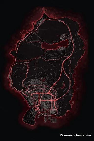 Red CRIMSON FiveM minimap for GTA V — google style — showing the whole San Andreas map