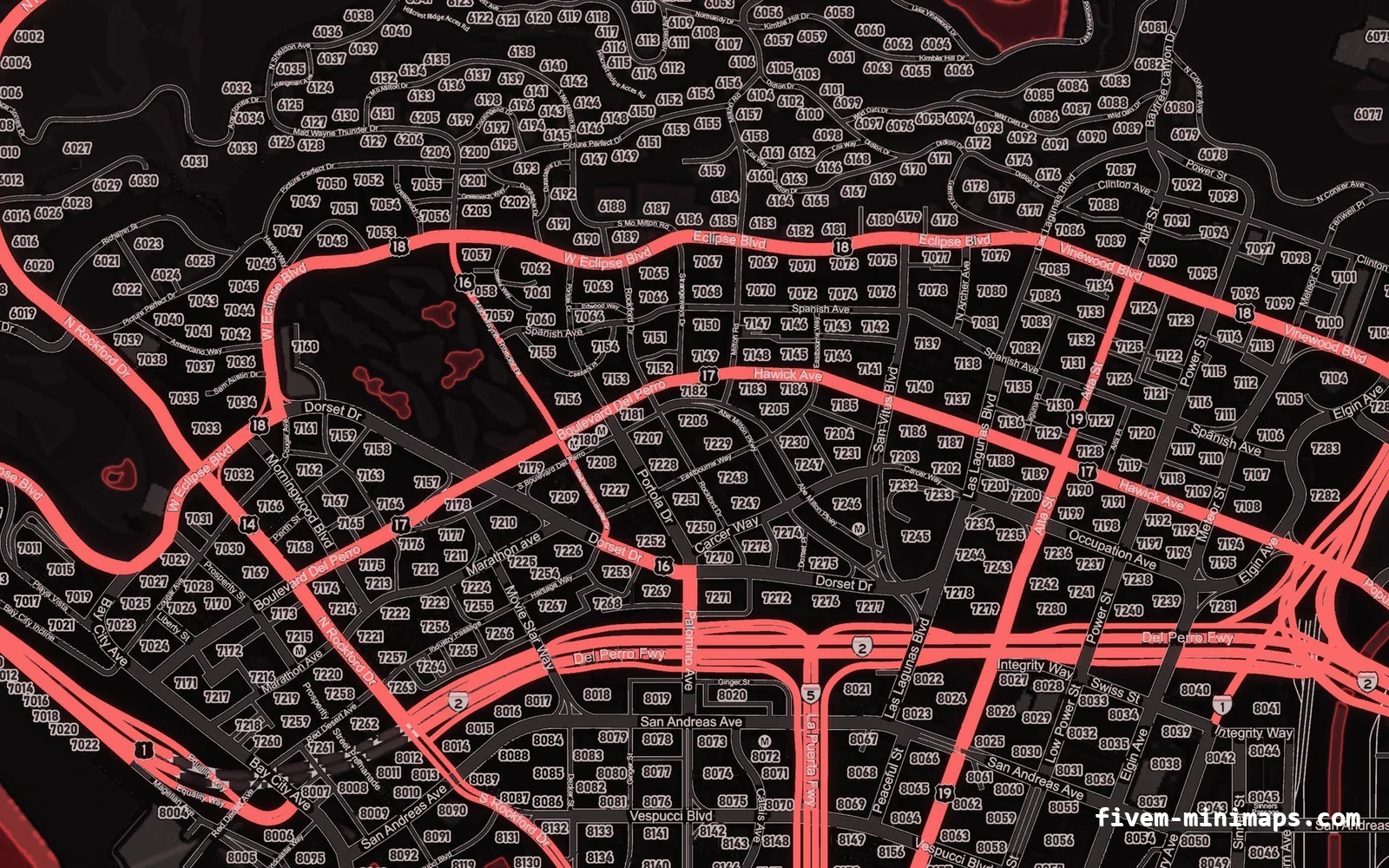 Red minimap on the google style base map