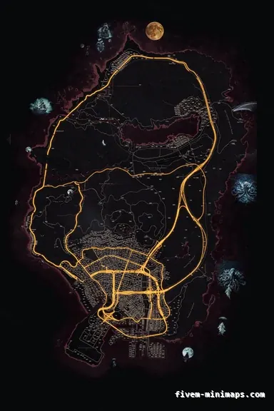 Halloween Red HAUNTED CRIMSON FiveM-compatible minimap for GTA 5 — google style — showing the whole Los Santos and Blaine County map