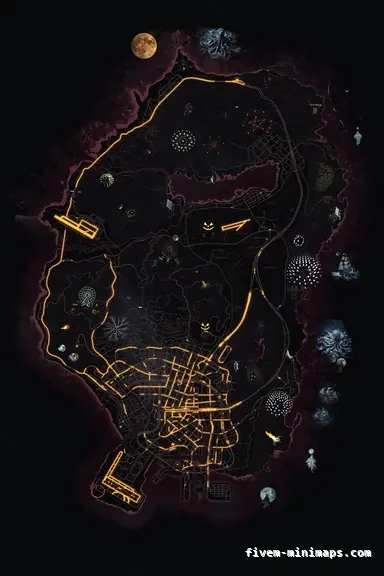 Halloween Red HAUNTED CRIMSON FiveM-compatible minimap for GTA 5 — without postal codes — showing the whole Los Santos and Blaine County map
