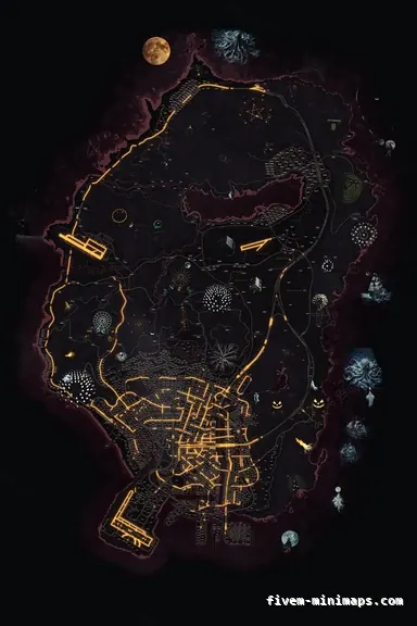 Halloween Red HAUNTED CRIMSON FiveM-compatible minimap for GTA 5 — with postal codes — showing the whole Los Santos and Blaine County map
