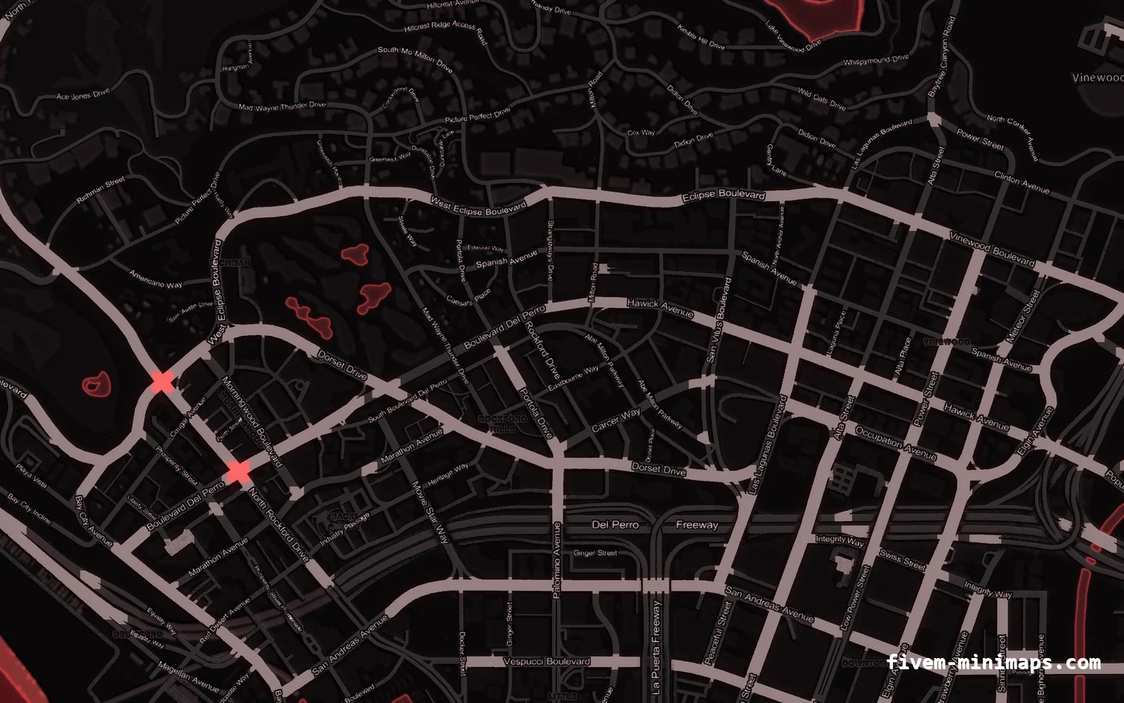 Red minimap on the without postal codes base map
