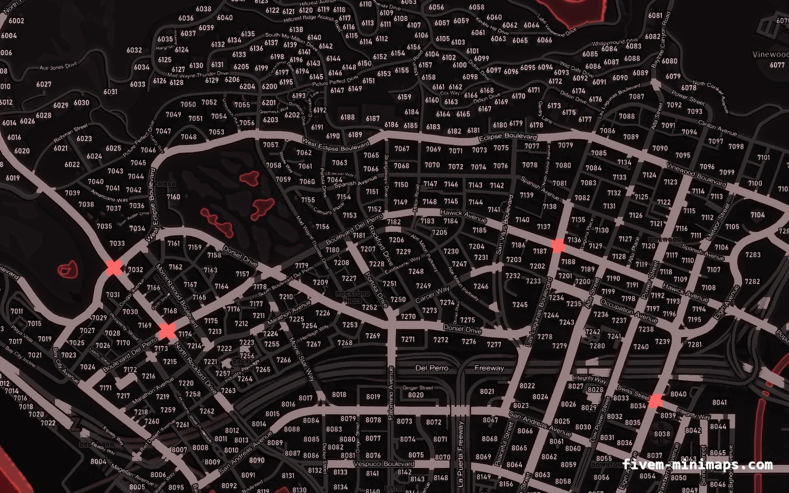 Red minimap on the with postal codes base map