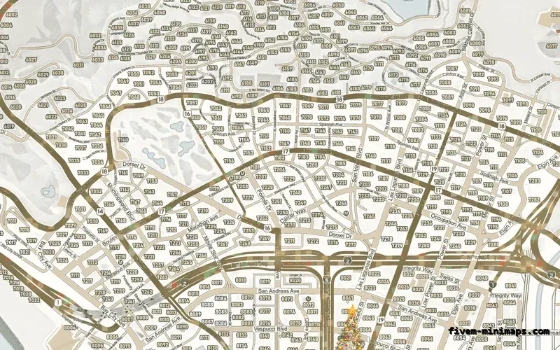 Christmas White WINTER ALABASTER FiveM-compatible minimap for GTA 5 — google style — showing Los Santos street detail
