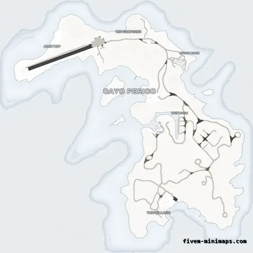 White ALABASTER Cayo Perico FiveM-compatible minimap for GTA 5 — optional island add-on in the same palette, google style