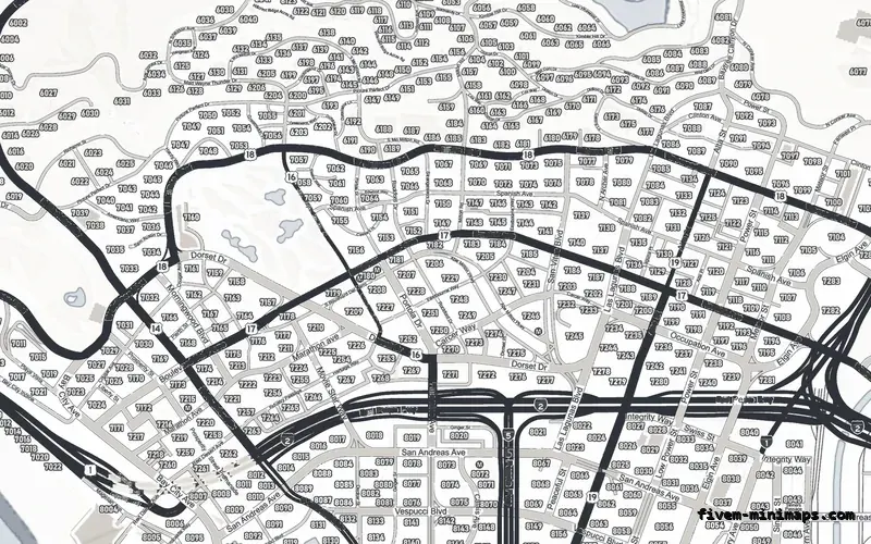 White ALABASTER FiveM minimap for GTA V — google style — showing Los Santos street detail