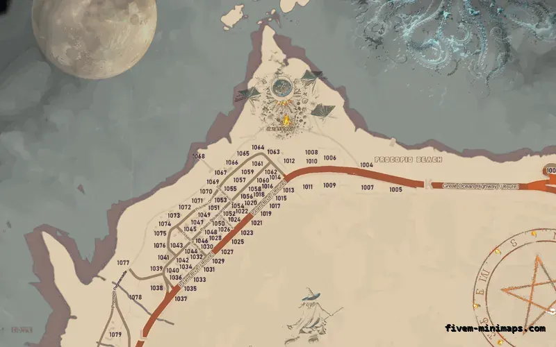 Halloween White HAUNTED ALABASTER FiveM-compatible minimap for GTA 5 — with postal codes — showing Paleto Bay and Mount Chiliad