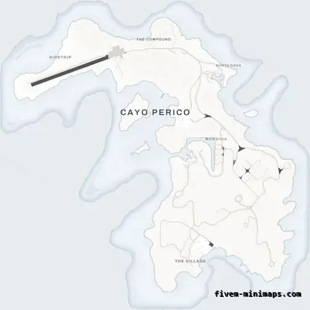 White ALABASTER Cayo Perico FiveM-compatible minimap for GTA 5 — optional island add-on in the same palette, without postal codes