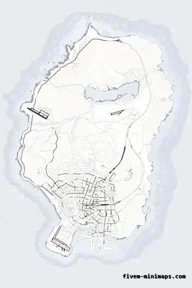 White ALABASTER FiveM minimap for GTA V — without postal codes — showing the whole San Andreas map
