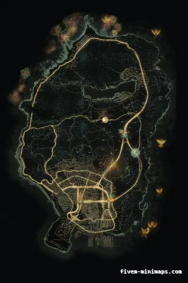 Christmas Yellow WINTER SOLAR FiveM-compatible minimap for GTA 5 — google style — showing the whole Los Santos and Blaine County map