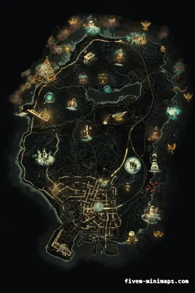 Christmas Yellow WINTER SOLAR FiveM-compatible minimap for GTA 5 — without postal codes — showing the whole Los Santos and Blaine County map