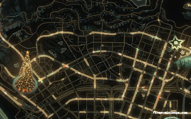 Christmas Yellow WINTER SOLAR FiveM-compatible minimap for GTA 5 — without postal codes — showing Los Santos street detail