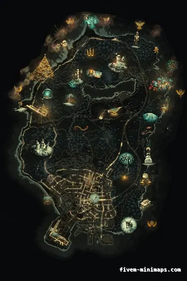 Christmas Yellow WINTER SOLAR FiveM-compatible minimap for GTA 5 — with postal codes — showing the whole Los Santos and Blaine County map