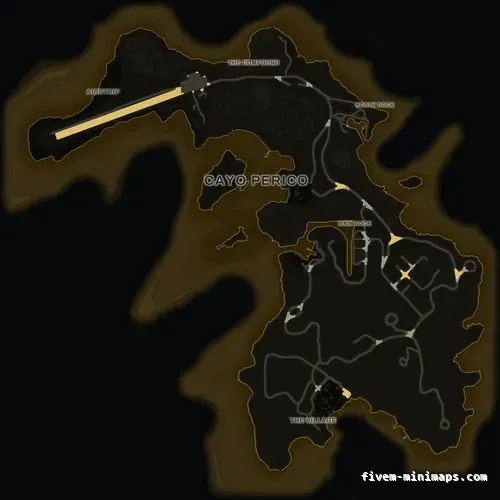 Yellow SOLAR Cayo Perico FiveM-compatible minimap for GTA 5 — optional island add-on in the same palette, google style