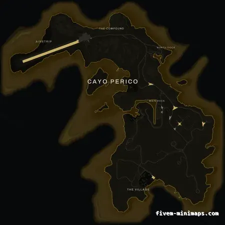 Yellow SOLAR Cayo Perico FiveM-compatible minimap for GTA 5 — optional island add-on in the same palette, without postal codes