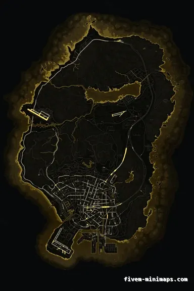 Yellow SOLAR FiveM minimap for GTA V — without postal codes — showing the whole San Andreas map