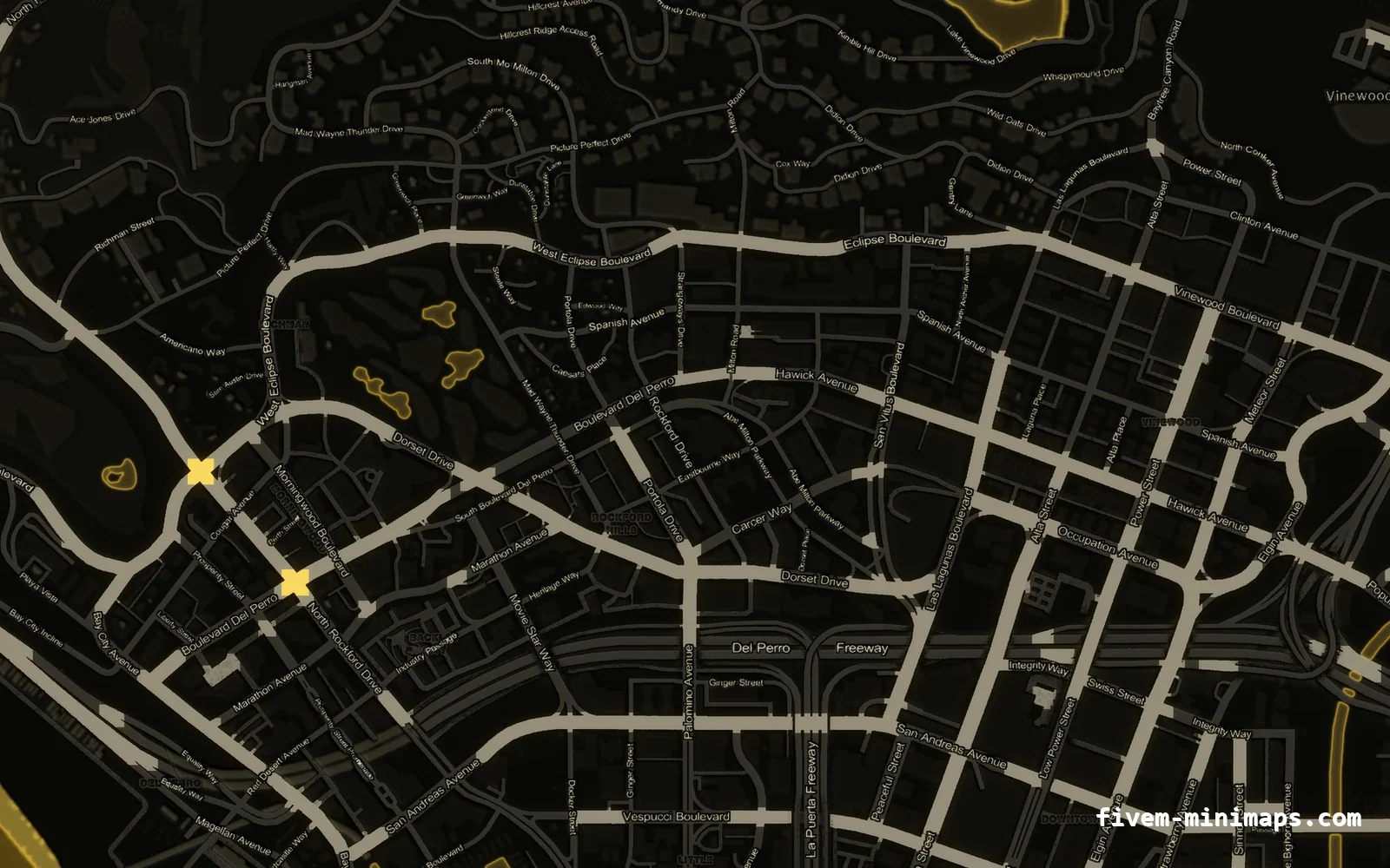 Yellow minimap on the without postal codes base map