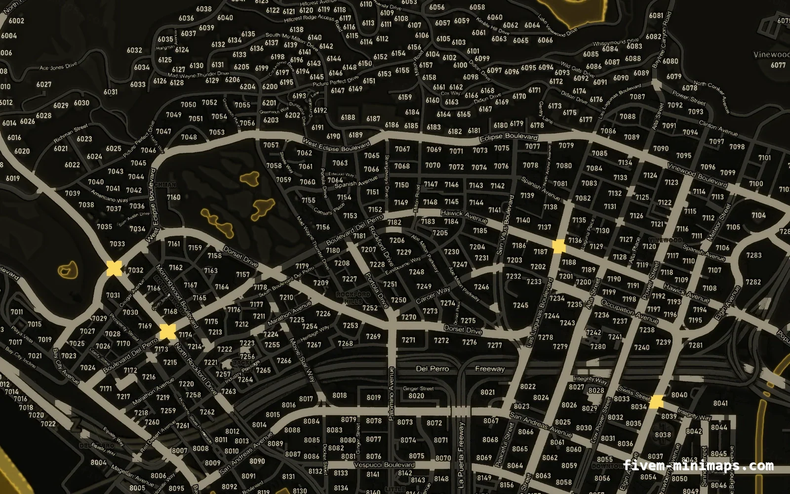 Yellow minimap on the with postal codes base map