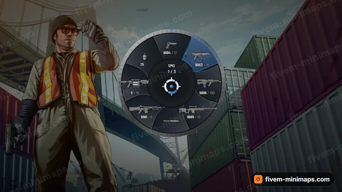 Aperture weapon wheel in the Cobalt lens palette