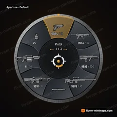 Aperture FiveM-compatible weapon wheel, overlapping iris blades with a machined lens barrel